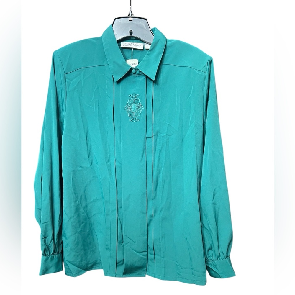 Yves St. Clair 14 vintage long blouse Button Up Embroidered Green